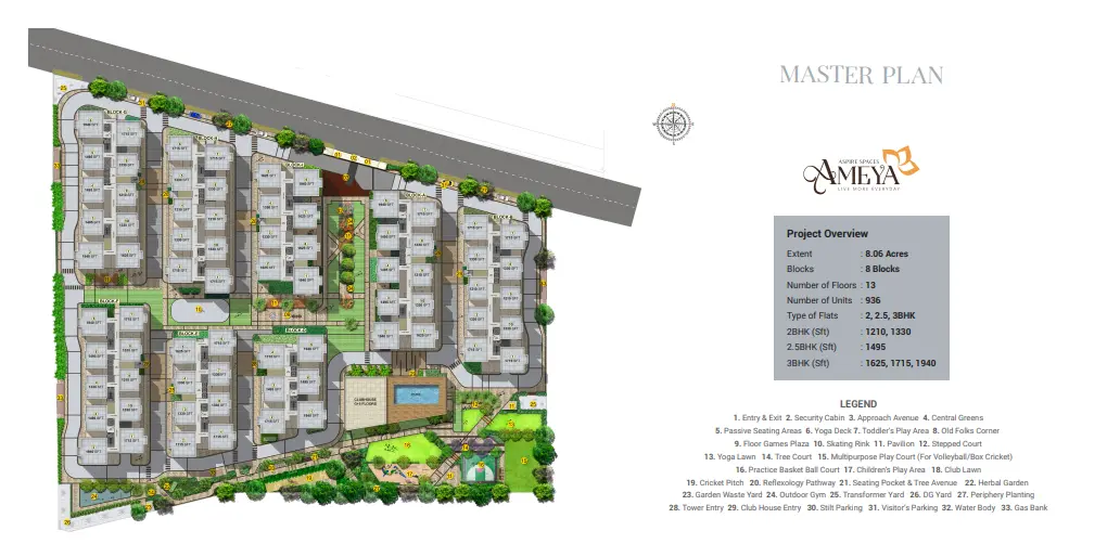 Aspire space ameya Master Plan Layout with Plot Numbers
