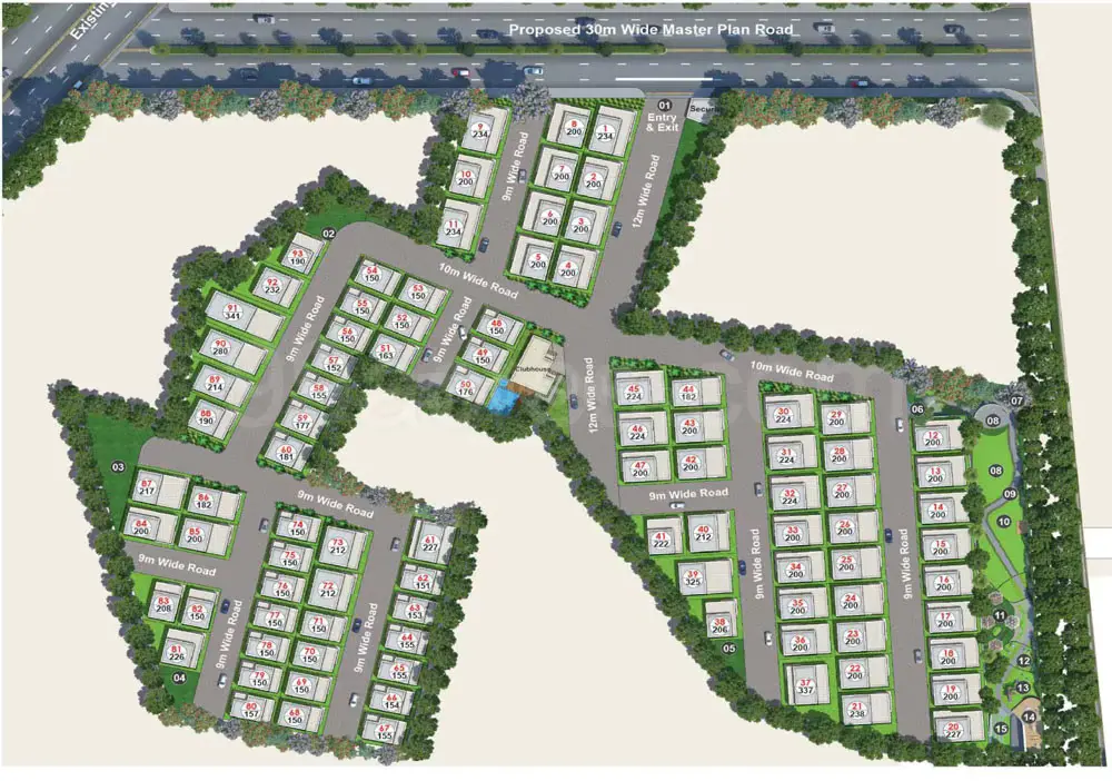 urban green Villas Master Plan Layout with Plot Numbers